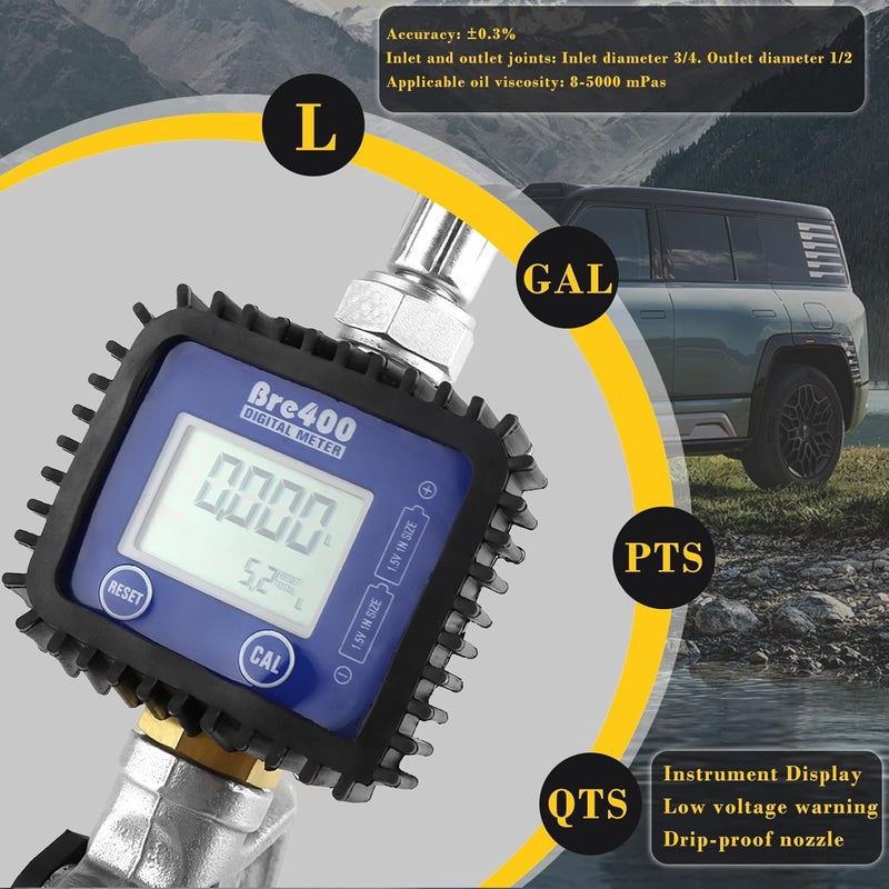 VINGVO Oil Control Valve Meter Nozzle 1/2", Digital Oil Control Valve Dispensing Nozzle, Heavy Duty Air Operated Electronic Oil Metering Gun with LCD Meter for Motor Oil, 1/2 Inch NPT Inlet - Image 2